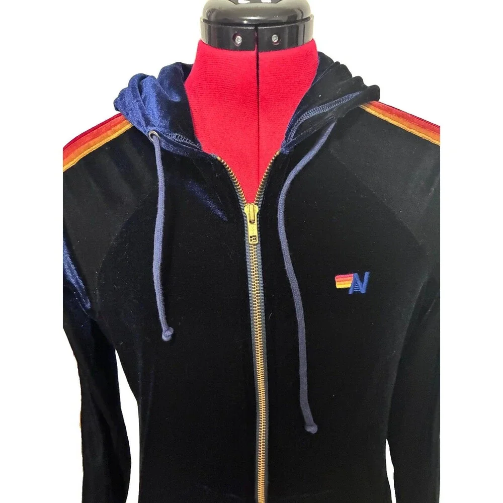 Aviator Nation Women’s Blue Velvet Track Jacket Size Small